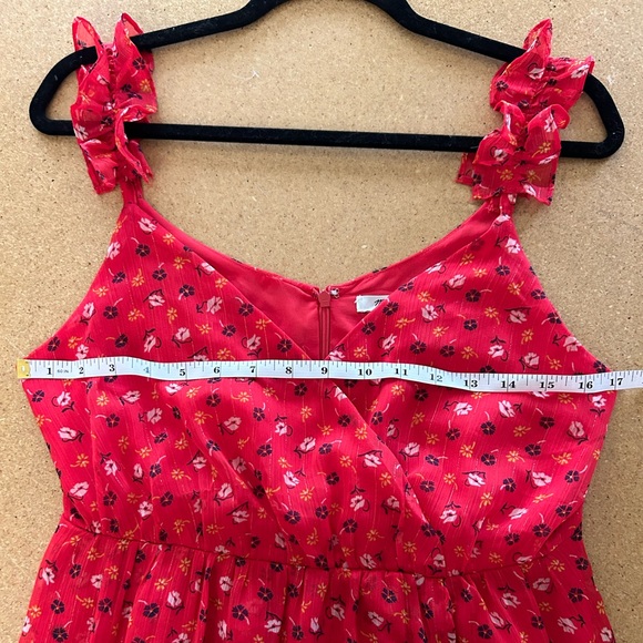 Madewell Red Floral Faux Wrap Dress With Ruffle Straps - Picture 7 of 7